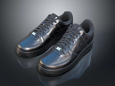 Stylish Black Casual Shoes With Lace Up Design And Glossy Leather Upper 3d model