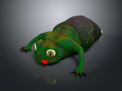 Green Lizard Reptile With Big Eyes Red Tongue And Dark Spotted Body 3d model