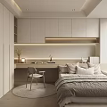 Modern Tatami Bedroom Interior Design With Desk Chair Cabinets And Warm Lighting