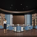 Elegant Private Dining Room Interior With Round Table Ceiling Lighting And Display Cabinets 3d model