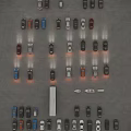 Different Colored Cars Neatly Parked In Organized Parking Lot With Lighting