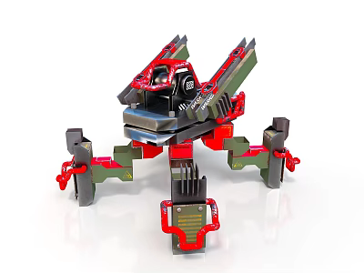 Green And Red Mechanical Robot Toy With Multiple Legs And Complex Structure 3d model