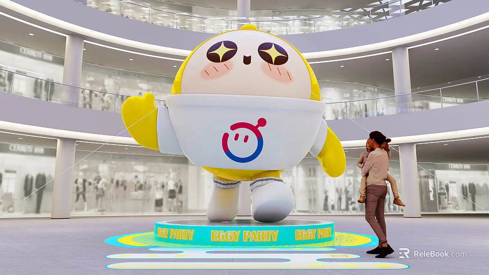 Yellow Cartoon Inflatable Model With Smiley Logo For Deli Family In Shopping Mall Hall 3d model 