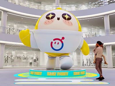 Yellow Cartoon Inflatable Model With Smiley Logo For Deli Family In Shopping Mall Hall 3d model