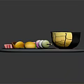 Assorted Japanese Traditional Sweets With Colorful Shapes On Red Tray And Matcha Bowl