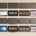 Multiple TVs Arranged with Screens Displaying Scenery Time and Program Menus