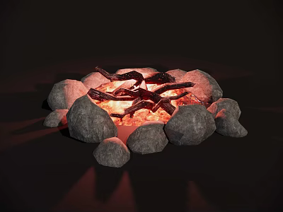 Garden Fire Pit Feature With Stone Circle And Burning Logs Creating Warm Red Glow 3d model