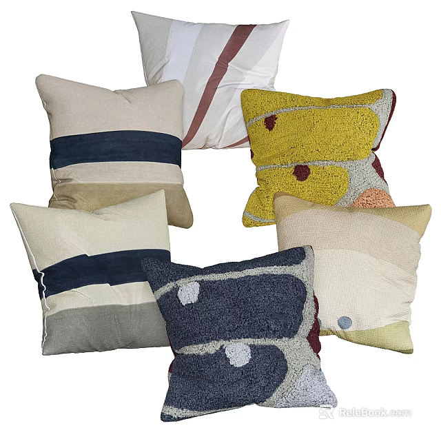 Various Colored Decorative Throw Pillows With Stripes Dots And Patchwork Designs For Home Decor 3d model 