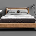 Modern Double Bed With Brown Headboard Gray Bedding And Bedside Table Lamp 3d model