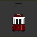 Vintage Red Tram With Classic Design Overhead Wire And White Windows