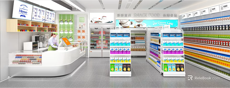 Black Toob New Retail Dessert Shop with Shelves of Various Desserts Snacks and Beverages 3d model 