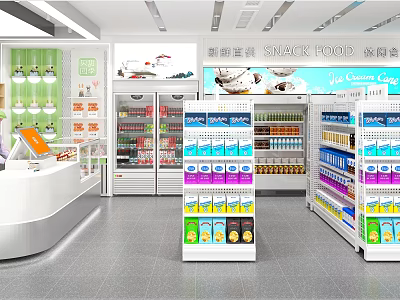 Black Toob New Retail Dessert Shop with Shelves of Various Desserts Snacks and Beverages 3d model