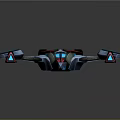 Futuristic Spaceship Design With Blue And Pink Neon Lights And Aerodynamic Structure