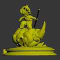 Young Goku Riding Yellow Flying Nimbus With Red Power Pole And Blue Wave Wooden Base