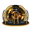 Person Standing In Illuminated Circular Structure With Future Theme And Starry Background