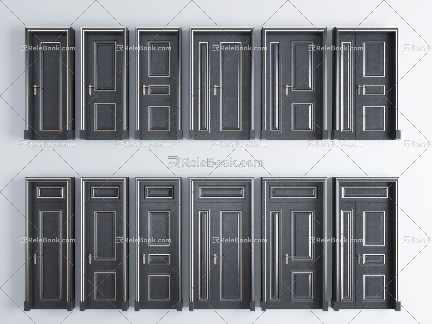 Modern swing door solid wood baking paint tracing gold door single door sub-mother door combination 3d model