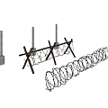 Security Fencing Construction Components With Metal Posts Barbed Wire And Concrete Base 3d model