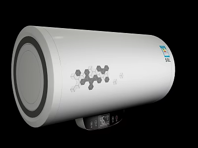 White Cylindrical Electric Water Heater With Gray Hexagonal Pattern And Digital 3d model