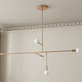 Modern Linear Brass Chandelier With White Globe Bulbs In Interior Space 3d model