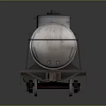 Industrial Railway Tank Car With Three Cylindrical Metallic Storage Tanks On Steel Frame