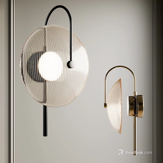 Modern Circular Glass Shade Wall Lamp With Metal Frame And Illuminated Design 3d model 