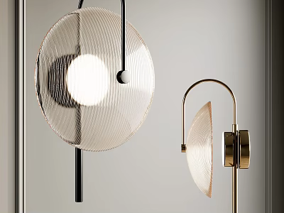 Modern Circular Glass Shade Wall Lamp With Metal Frame And Illuminated Design 3d model