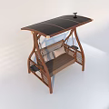 Outdoor Wooden Swing Chair With Rattan Design Canopy And Cushion Side Table