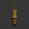 Fantasy Warrior Riding Spotted Yellow Creature With Long Horns Spiked Back Red Saddle