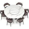 Modern Round Dining Table Set with White Marble Top and Dark Brown Chairs 3d model