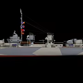 Military Warship Deck Displaying Colorful Flags Naval Guns And Upper Structure Details