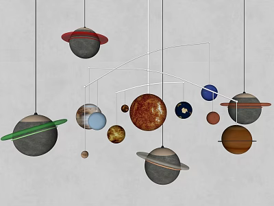 Unique Design Chandelier With Planet Shaped Spheres And Hanging Rings For Modern Interior Decor 3d model