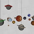 Unique Design Chandelier With Planet Shaped Spheres And Hanging Rings For Modern Interior Decor