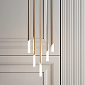 Modern Gold Curved Chandelier With White Lines And Minimalist Design Elements