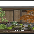 Traditional Japanese Courtyard Garden with Pine Maple Trees Stone Lanterns and Wooden Platform
