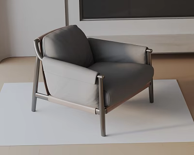 Gray Accent Chair With Metal Frame Padded Seat On White Rug Modern Interior 3d model
