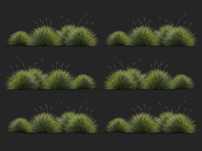 Green Grass Clumps In Different Shapes Arranged Neatly On Dark Background 3d model