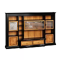 Elegant TV Cabinet With Dark Frame Wooden Panels Glass Doors Drawers And Decorative Patterns