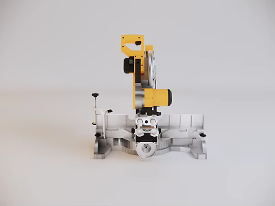 Industrial Mitre Saw Equipment With Yellow Upper Structure And Silver Base Components 3d model