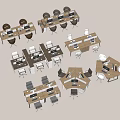 Modern Office Desks With Different Layouts Chairs Computers And Workstations 3d model
