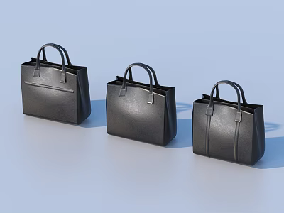 Three Black Leather Handbags With Minimalist Design Structured Shape And Top Handles 3d model