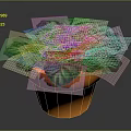 Cartoon Potted Plant With Green Leaves And Purple Flowers In Orange Pot