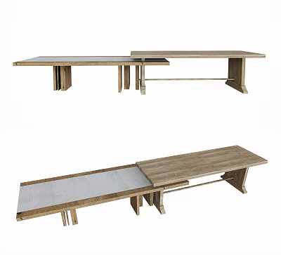Wooden Tea Table and Chairs with Simple Modern Design and Natural Wood Finish 3d model