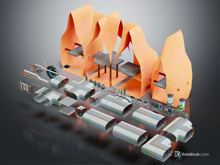 Intelligent Machine Modular Design With Mechanical Components And Internal Pipe Structures 3d model 