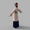 Woman In Traditional Chinese Clothing With Pink Robe Green Sash And Dark Blue Skirt