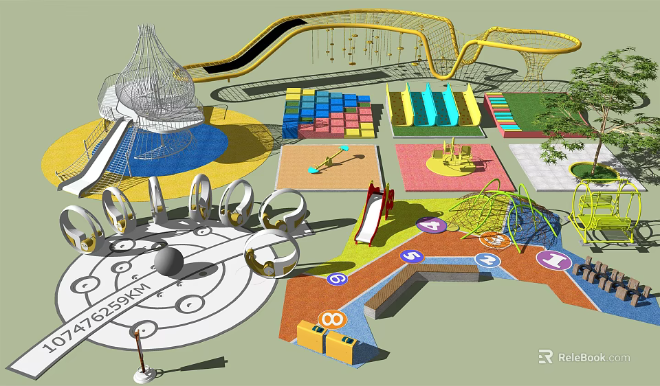 Children's Playground Equipment With Colorful Slides Climbing Structures Swings And Interactive Areas 3d model 