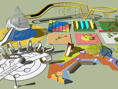 Children's Playground Equipment With Colorful Slides Climbing Structures Swings And Interactive Areas 3d model