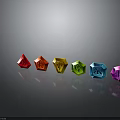 Colorful Polyhedrons With Symbols In Red To Purple Arrangement And Reflections