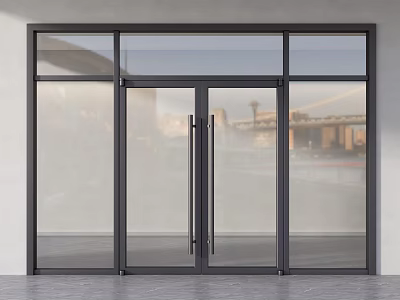 Modern Glass Double Doors With Black Frame And Large Glass Panels Design 3d model
