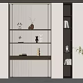 Modern Decorative Cabinet With Striped Wall LED Lighting And Shelves For Displaying Ornaments Books