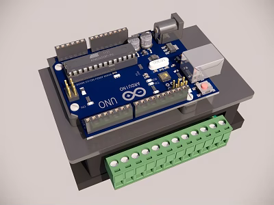 Industrial Control Equipment with OMD Circuit Board and Green Terminal Block 3d model